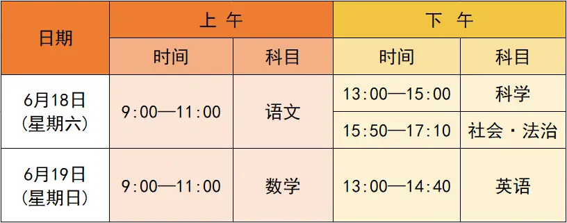 中考考试日程表_中考考试时间_中考几点考试时间表