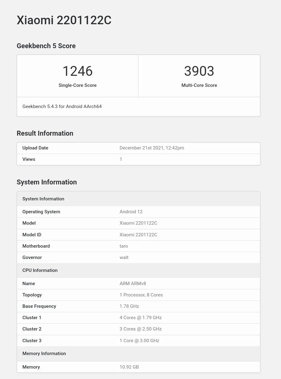 小米12 Pro的GeekBench 5跑分曝光（关于小米12 Pro）